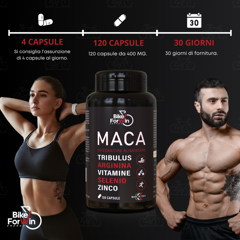 Carica immagine in Galleria Viewer, Bikeforwin Maca Peruviana Nera Extra Forte + Tribulus Terrestris, Integratore Uomo, 120 Capsule, Vitalità e Energia, Alto Dosaggio, Made in Italy
