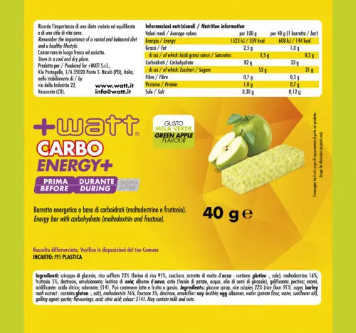 Load image into Gallery viewer, +WATT CARBO ENERGY+ energy bar box of 20 pieces