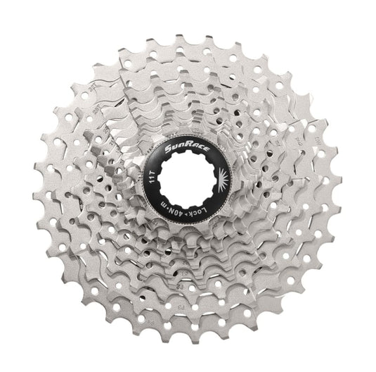 SUNRACE CASSETTA MTB 10V x 11/32 DENTI IN ACCIAIO ARGENTO  - GHIERA A SPIDERSNERI - COMPATIBILE CON CORPETTO SHIMANO PROMO