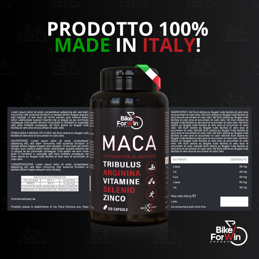 Bikeforwin Maca Peruviana Nera Extra Forte + Tribulus Terrestris, Integratore Uomo, 120 Capsule, Vitalità e Energia, Alto Dosaggio, Made in Italy
