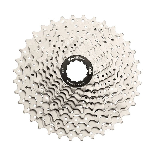 SUNRACE CASSETTA MTB 10V x 11/36 DENTI IN ACCIAIO ARGENTO - GHIERA A SPIDERSNERI - COMPATIBILE CON CORPETTO SHIMANO
