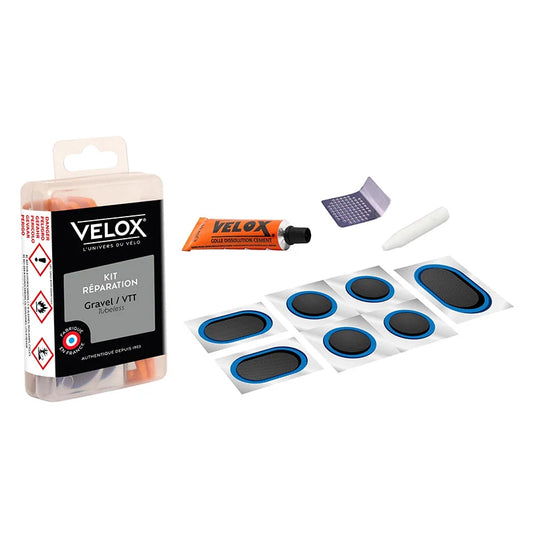 KIT Rip.Tubeless MTB Gravel: 1 Mastice+1 Raschietto+7 Pezze+1 Gessetto